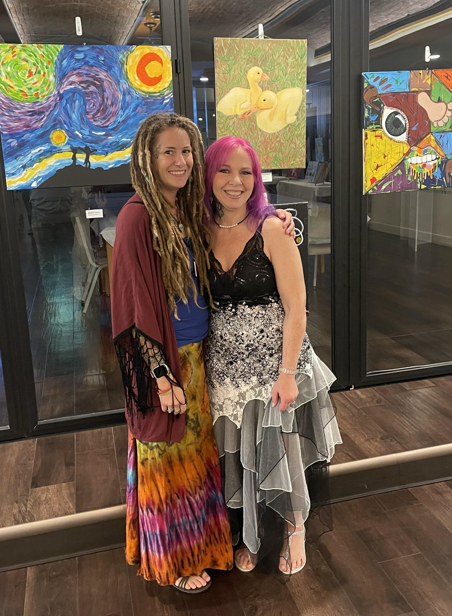Presented by the Mental Health Association in Chautauqua County, the first North County Art in Recovery Group Annual Show is Friday, September 29, 6–8 p.m. in Dunkirk’s Grace Lutheran Church. Pictured at the recent Jamestown show are Art in Recovery group facilitators Rose Crocker (left) and Carriee Clarke. 