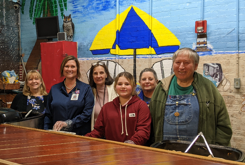 The Mental Health Association in Chautauqua County celebrated the season with a Thanksgiving feast at their November recovery luncheon. Staff and volunteers responsible for organizing and serving the were (from left) Dianne Valvo, Shannon Fisk, Jill Marsh, Mia Delcamp, and Alison and Dennis Fronczak. It was prepared by Bonnie Weber. 