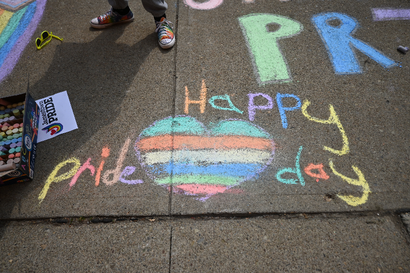 The community is invited to the Jamestown Pride planning committee meeting on Thursday, May 9. Vendors, entertainment, and community engagement activities – such as this sidewalk chalk art from 2023 – are planned for throughout the day downtown on June 8. 